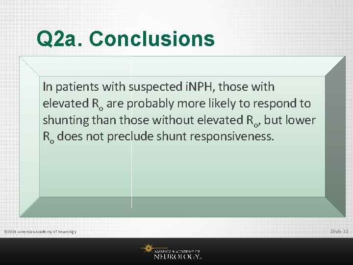 Q 2 a. Conclusions In patients with suspected i. NPH, those with elevated Ro