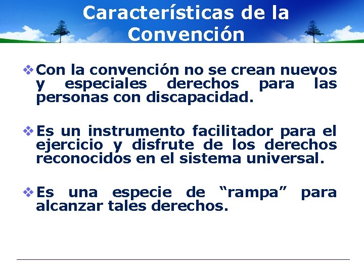 Características de la Convención v Con la convención no se crean nuevos y especiales