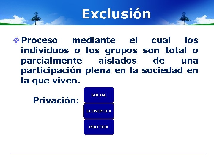 Exclusión v Proceso mediante el cual los individuos o los grupos son total o