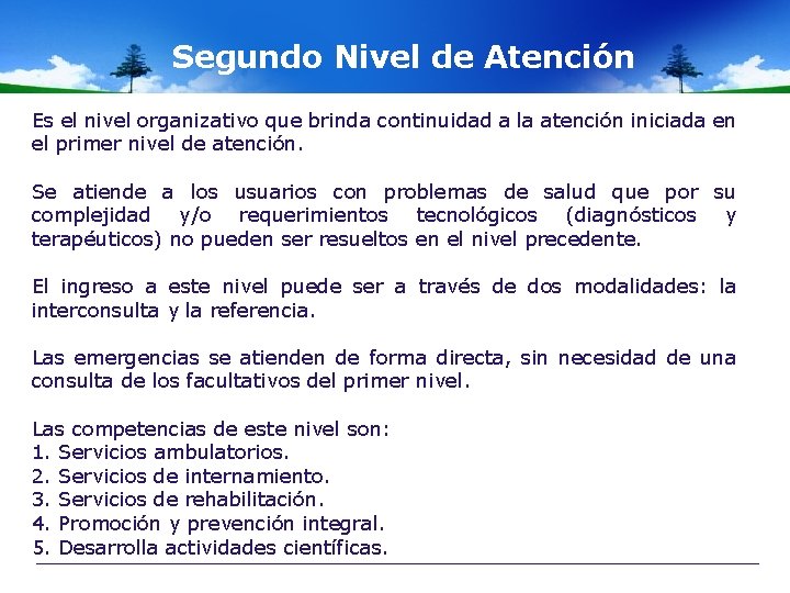 Segundo Nivel de Atención Es el nivel organizativo que brinda continuidad a la atención