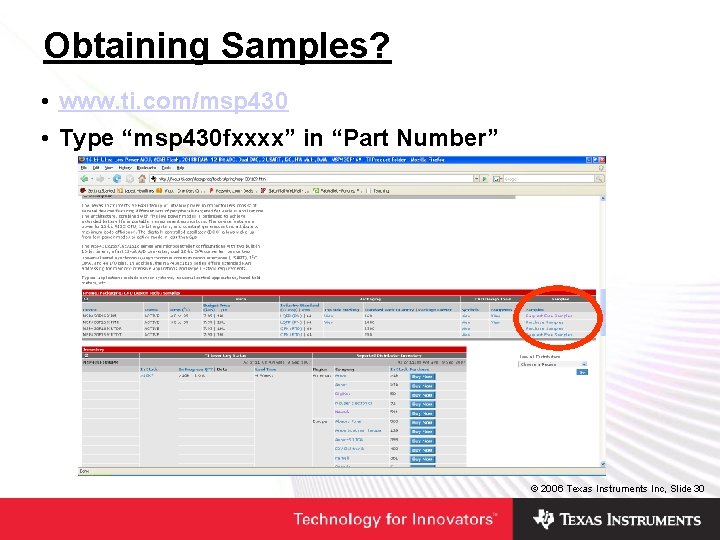 Obtaining Samples? • www. ti. com/msp 430 • Type “msp 430 fxxxx” in “Part Obtaining Samples? • www. ti. com/msp 430 • Type “msp 430 fxxxx” in “Part