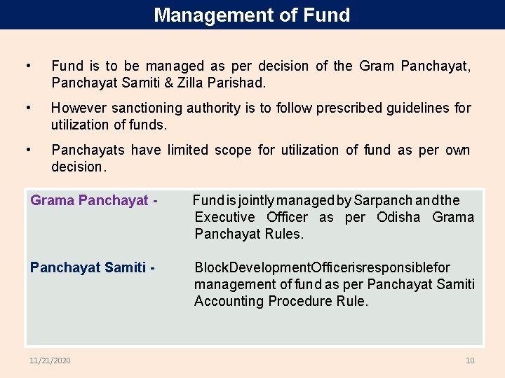 Management of Fund • Fund is to be managed as per decision of the