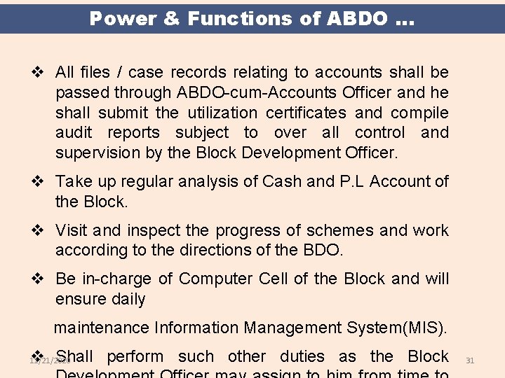 Power & Functions of ABDO. . . v All files / case records relating