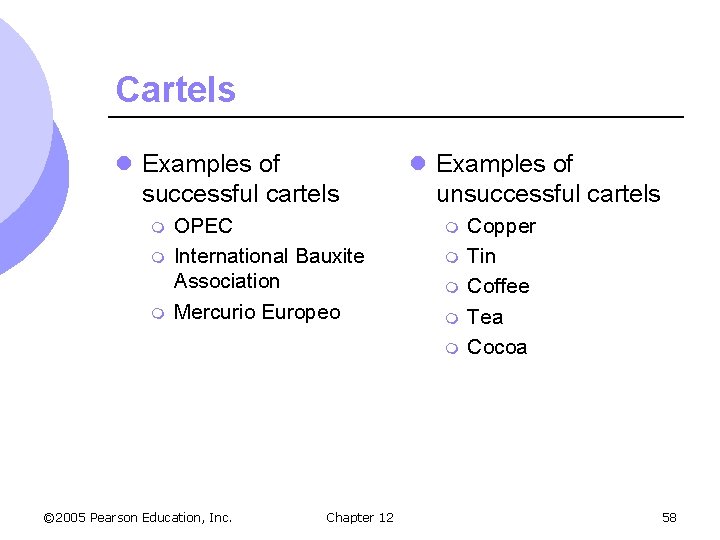 Cartels l Examples of successful cartels m m m OPEC International Bauxite Association Mercurio