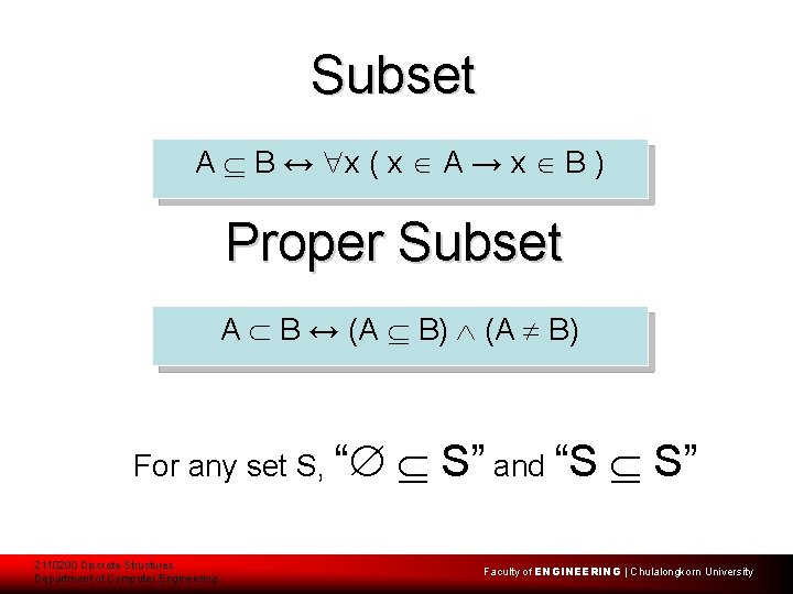 Subset A B ↔ x ( x A → x B ) Proper Subset