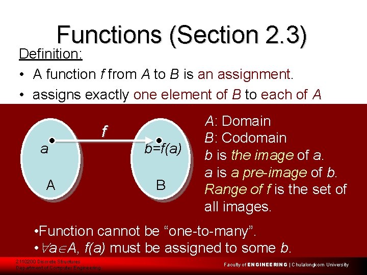 Functions (Section 2. 3) Definition: • A function f from A to B is