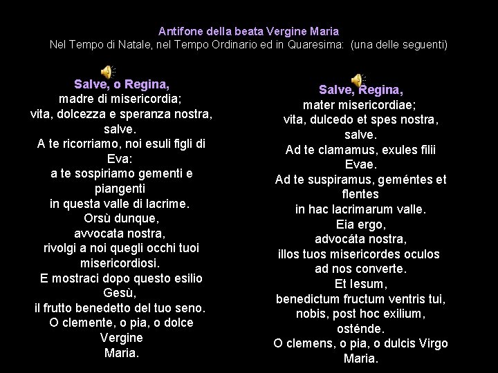 Antifone della beata Vergine Maria Nel Tempo di Natale, nel Tempo Ordinario ed in