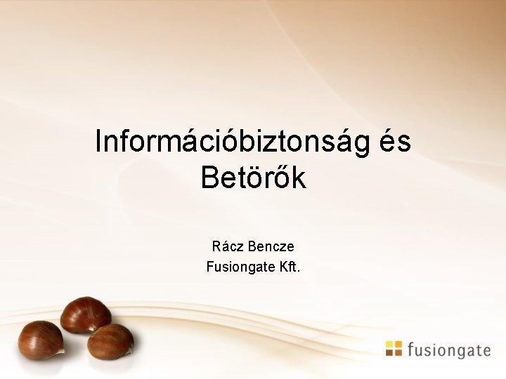 Információbiztonság és Betörők Rácz Bencze Fusiongate Kft. 