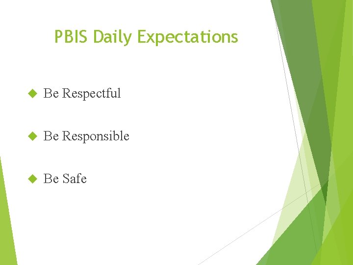 PBIS Daily Expectations Be Respectful Be Responsible Be Safe 