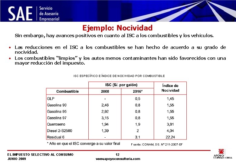 Ejemplo: Nocividad Sin embargo, hay avances positivos en cuanto al ISC a los combustibles