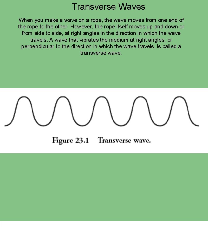 Transverse Waves When you make a wave on a rope, the wave moves from