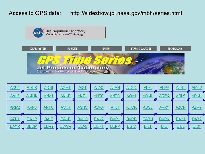 Access to GPS data: http: //sideshow. jpl. nasa. gov/mbh/series. html ACU 1 ADKS ADRI