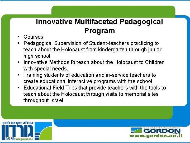 Innovative Multifaceted Pedagogical Program • Courses • Pedagogical Supervision of Student-teachers practicing to teach