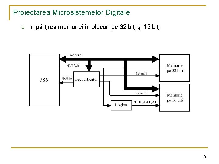 Proiectarea Microsistemelor Digitale q împărţirea memoriei în blocuri pe 32 biţi şi 16 biţi