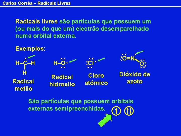 Carlos Corrêa – Radicais Livres Radicais livres são partículas que possuem um (ou mais