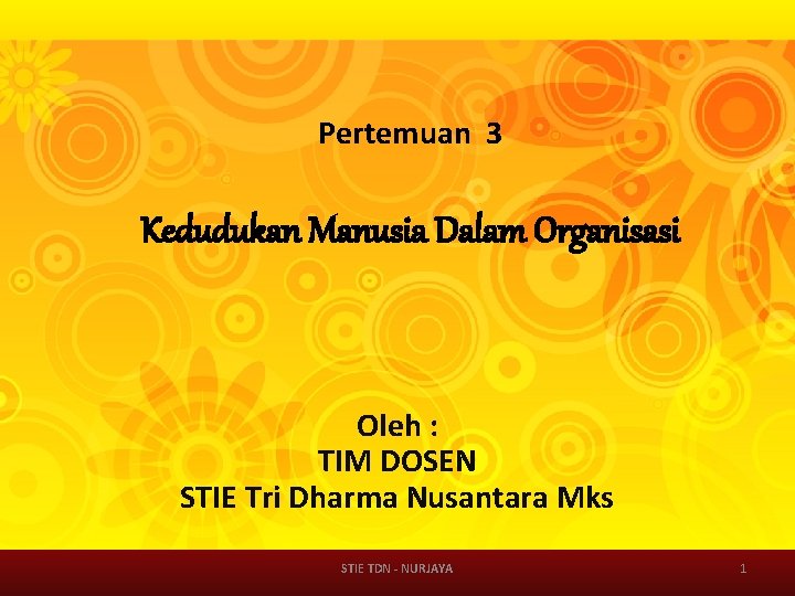 Pertemuan 3 Kedudukan Manusia Dalam Organisasi Oleh : TIM DOSEN STIE Tri Dharma Nusantara