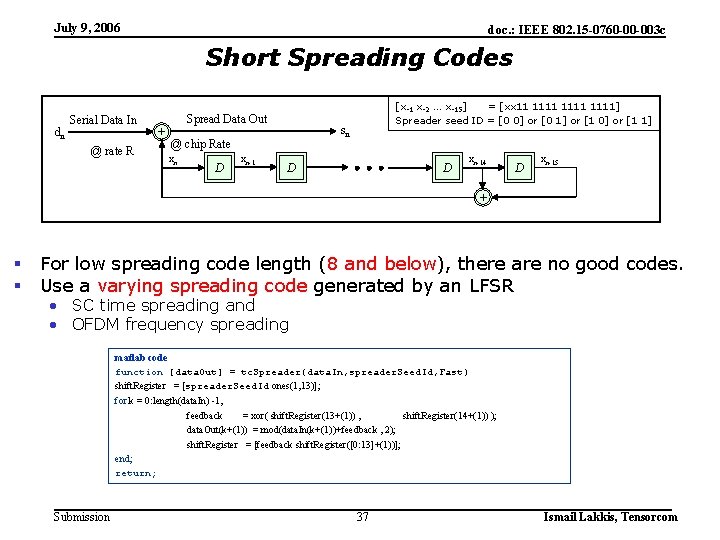 July 9, 2006 doc. : IEEE 802. 15 -0760 -00 -003 c Short Spreading