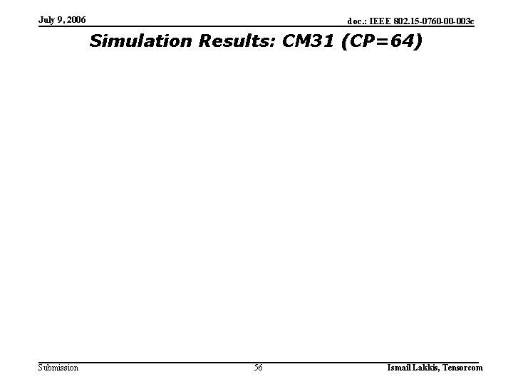 July 9, 2006 doc. : IEEE 802. 15 -0760 -00 -003 c Simulation Results: