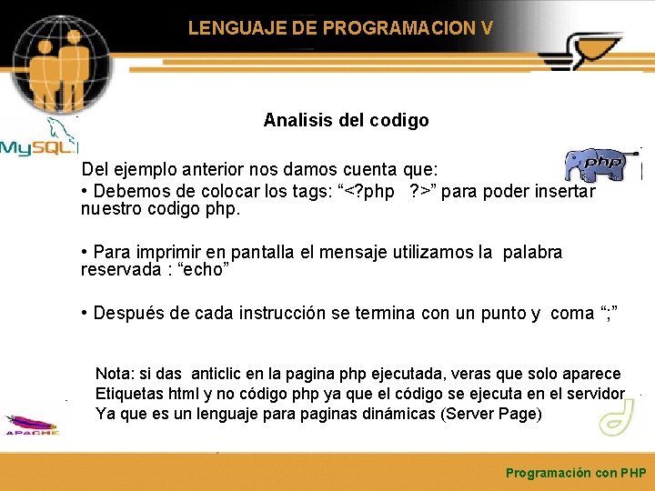 LENGUAJE DE PROGRAMACION V Analisis del codigo Del ejemplo anterior nos damos cuenta que: