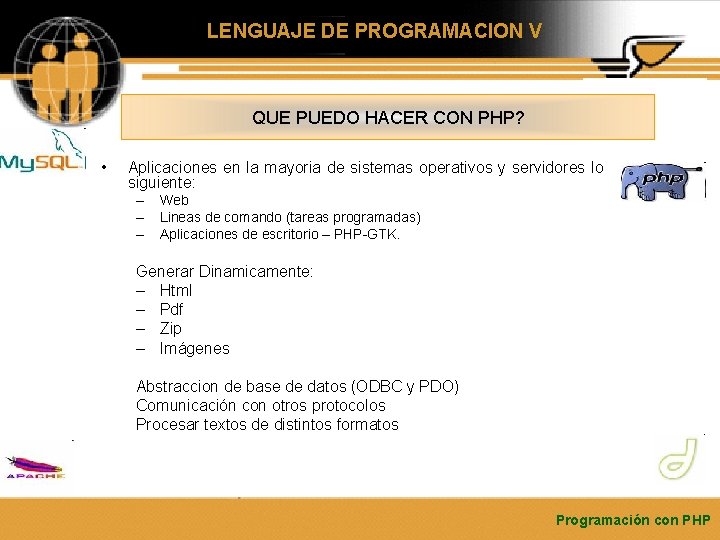 LENGUAJE DE PROGRAMACION V QUE PUEDO HACER CON PHP? • Aplicaciones en la mayoria