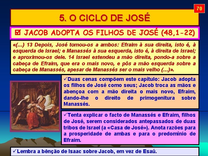 70 5. O CICLO DE JOSÉ JACOB ADOPTA OS FILHOS DE JOSÉ (48, 1