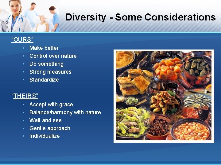 Diversity - Some Considerations “OURS” • • • Make better Control over nature Do