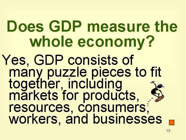 Does GDP measure the whole economy? Yes, GDP consists of many puzzle pieces to