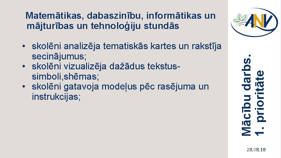  • skolēni analizēja tematiskās kartes un rakstīja secinājumus; • skolēni vizualizēja dažādus tekstussimboli,