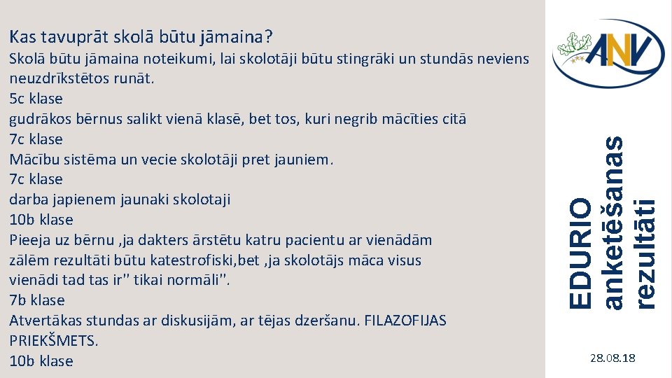 Skolā būtu jāmaina noteikumi, lai skolotāji būtu stingrāki un stundās neviens neuzdrīkstētos runāt. 5