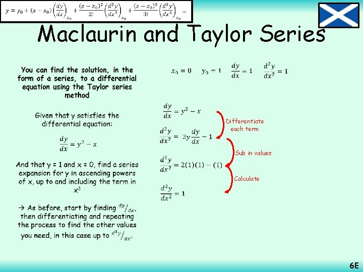  Maclaurin and Taylor Series • Differentiate each term Sub in values Calculate 6