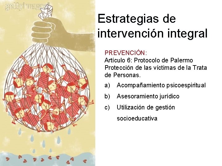Estrategias de Escenario Actual intervención integral PREVENCIÓN: Artículo 6: Protocolo de Palermo Protección de