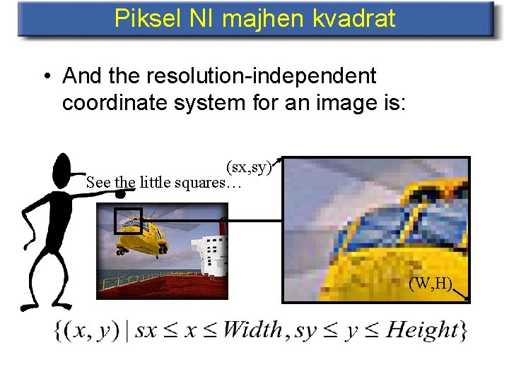 Piksel NI majhen kvadrat • And the resolution-independent coordinate system for an image is: