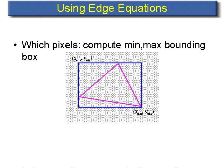 Using Edge Equations • Which pixels: compute min, max bounding box 