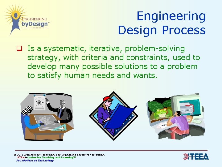 Engineering Design Process q Is a systematic, iterative, problem-solving strategy, with criteria and constraints, Engineering Design Process q Is a systematic, iterative, problem-solving strategy, with criteria and constraints,