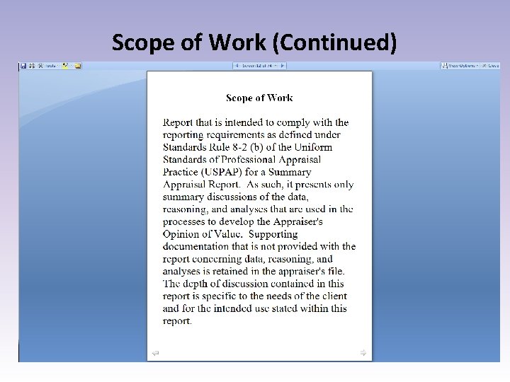 Scope of Work (Continued) 