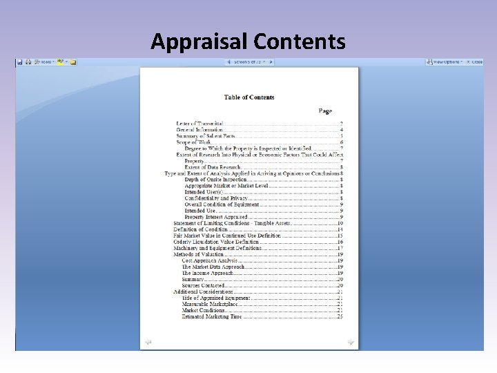 Appraisal Contents 