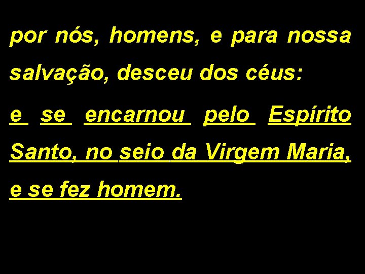 por nós, homens, e para nossa salvação, desceu dos céus: e se encarnou pelo