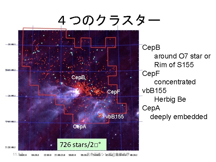 ４つのクラスター Cep. B Cep. F vb. B 155 Cep. A 726 stars/2□° 11. 9.