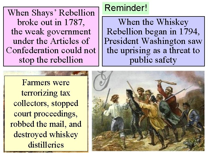 Reminder! When Shays’ Rebellion When the Whiskey broke out in 1787, Rebellion began in