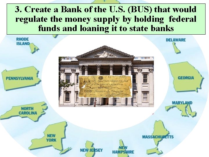 3. Create a Bank of the U. S. (BUS) that would regulate the money