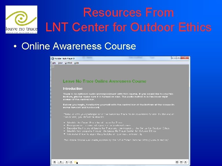 Resources From LNT Center for Outdoor Ethics • Online Awareness Course 