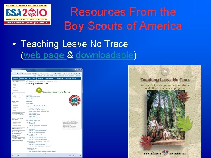 Resources From the Boy Scouts of America • Teaching Leave No Trace (web page