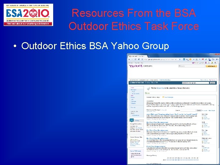 Resources From the BSA Outdoor Ethics Task Force • Outdoor Ethics BSA Yahoo Group