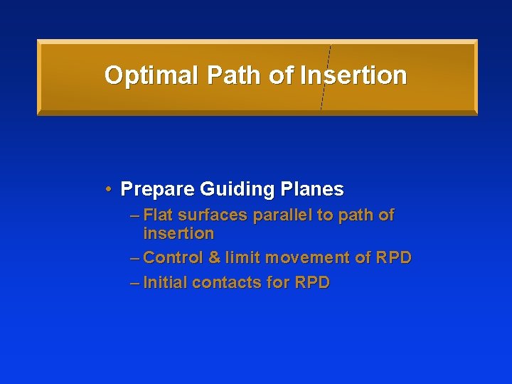 Optimal Path of Insertion • Prepare Guiding Planes – Flat surfaces parallel to path