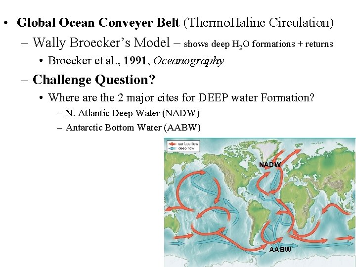  • Global Ocean Conveyer Belt (Thermo. Haline Circulation) – Wally Broecker’s Model –