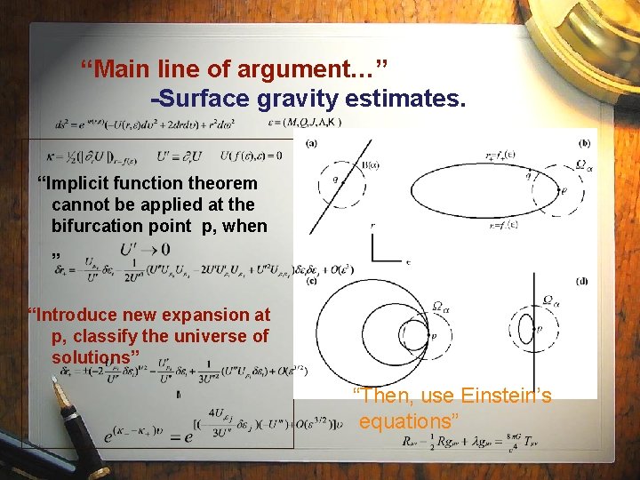 “Main line of argument…” -Surface gravity estimates. “Implicit function theorem cannot be applied at