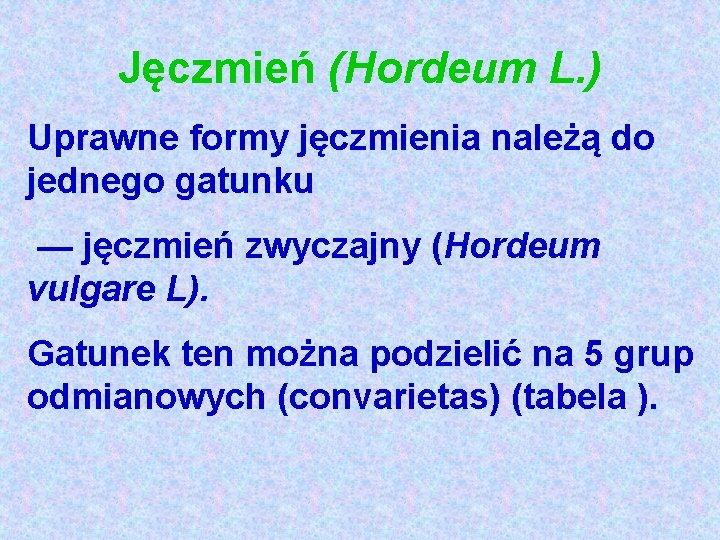 Jęczmień (Hordeum L. ) Uprawne formy jęczmienia należą do jednego gatunku — jęczmień zwyczajny