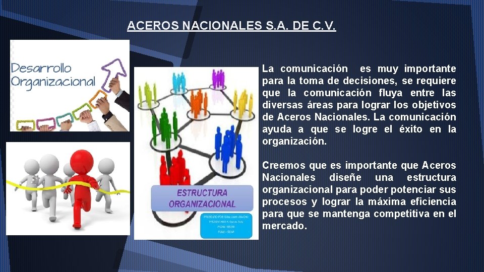 ACEROS NACIONALES S. A. DE C. V. La comunicación es muy importante para la