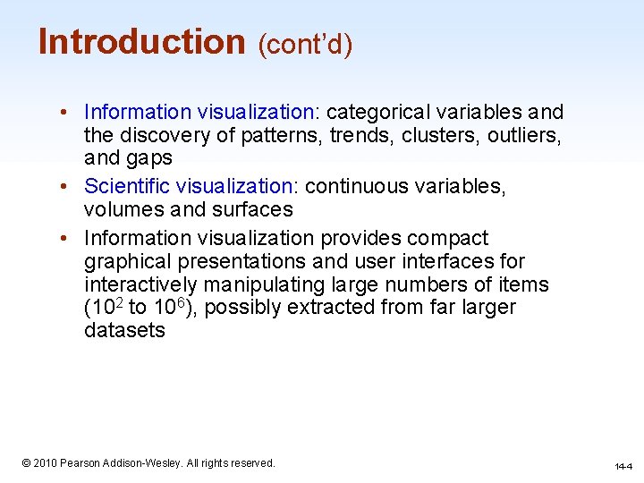 Introduction (cont’d) • Information visualization: categorical variables and the discovery of patterns, trends, clusters, Introduction (cont’d) • Information visualization: categorical variables and the discovery of patterns, trends, clusters,