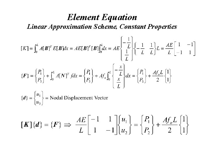 Element Equation Linear Approximation Scheme, Constant Properties Element Equation Linear Approximation Scheme, Constant Properties